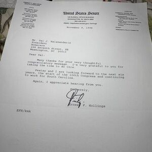 🇺🇸 Senator Fritz Hollings — 1998 Signed Autograph Letter | South Carolina